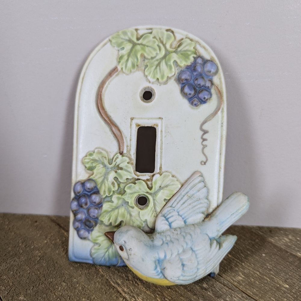 Vintage Ceramic Bird & Grape Vine Switch Plate Cover (Japan)